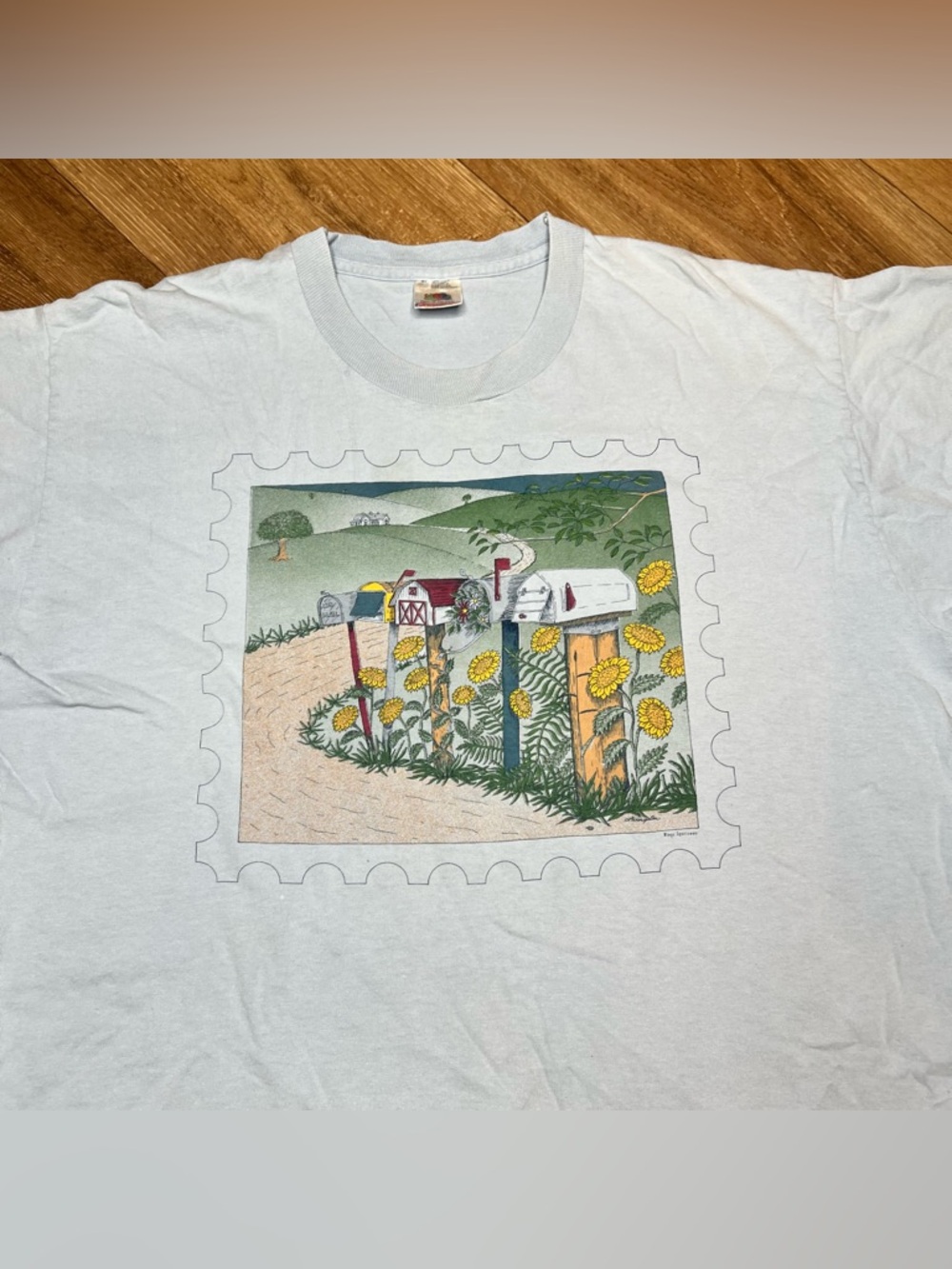 Men’s Vintage Fruit of The Loom T Shirt Single Stitch Blue Graphic T Shirt - Picture 2 of 9